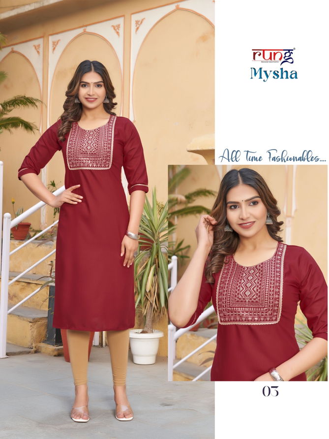 Mysha By Rung Rayon Embroidery Kurtis Wholesale Clothing Distributors In India